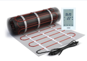 Diagram of an electric under tile heating mat beneath a tiled floor