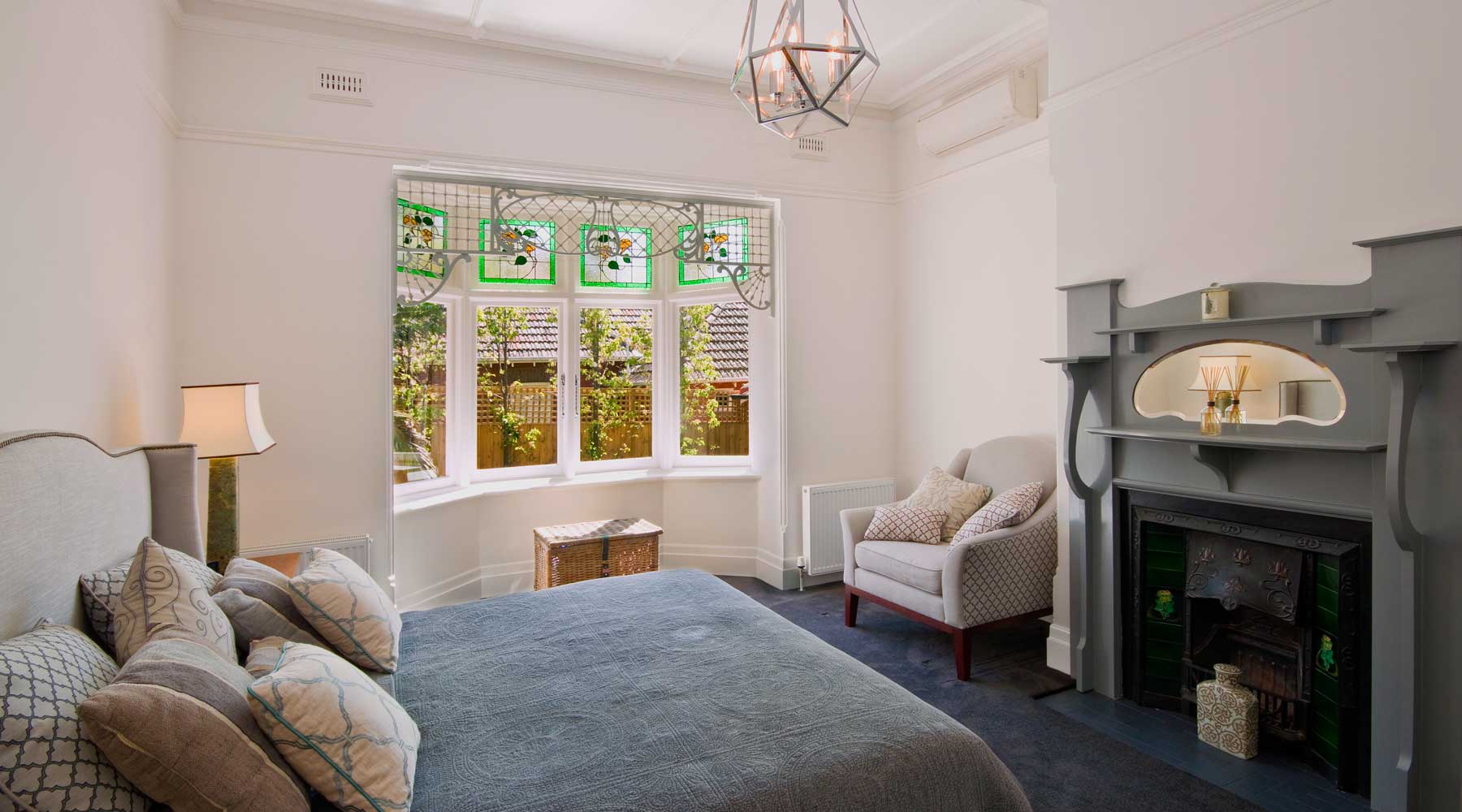 Bedroom in Balmoral Cres, Surrey Hills with Split system air conditioning, Hydronic heating with ribbed radiant panels