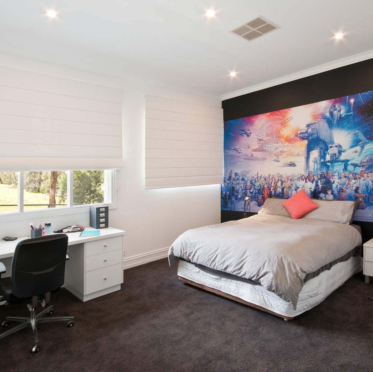 Bedroom served by ducted heating and add on cooling