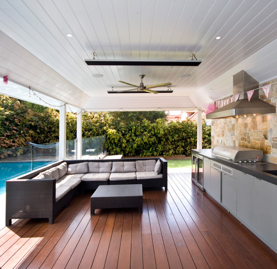 Undercover outdoor patio with overhead heating installed