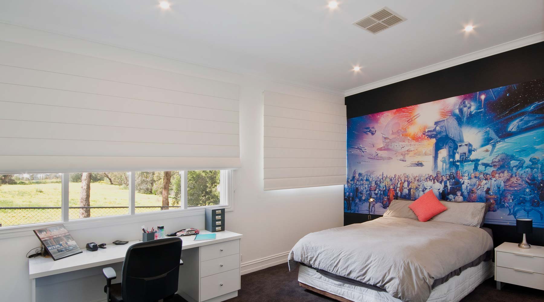 Bedroom in Summerhill Road, Templestowe with Reverse cycle ducted air conditioning, Multi directional ceiling vents